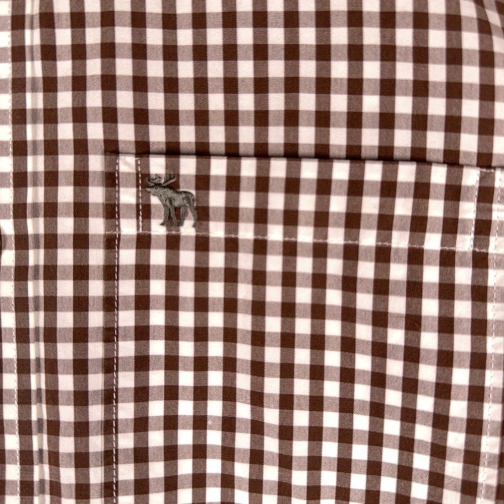 Abercrombie & Fitch Muscle Fit Shirt Mens Medium Brown White Gingham Button Up - Picture 3 of 7